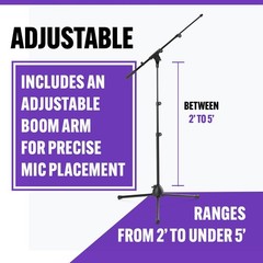 On-Stage MS500 Adjustable Mic Stand-Boom Arm, Portable, Foldable Design with