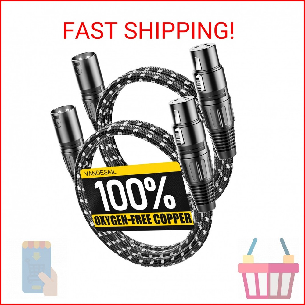 VANDESAIL XLR Cables, 3ft 2 Pack Microphone Cable, XLR Male to Female Balanced M