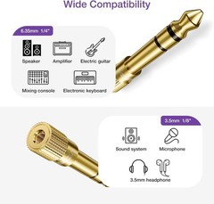 VCE 6.35mm (1/4 inch) Male to 3.5mm (1/8 inch) Female Stereo Audio Jack – 2 Pack