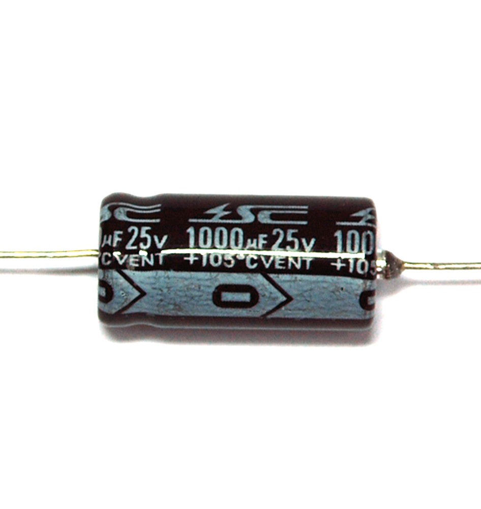 20pc Electrolytic Capacitor GHA 1000uF 25V 105℃ 2000hrs φ10x21mm Axial RoHS SC