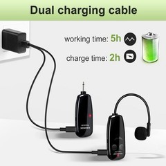 XIAOKOA Wireless Microphone Headset, UHF Head Mic Speaker One Size, Black-B