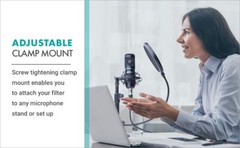 Movo PF-6 Dual Layer Microphone Mesh Pop Filter with Gooseneck Arm and Clamp