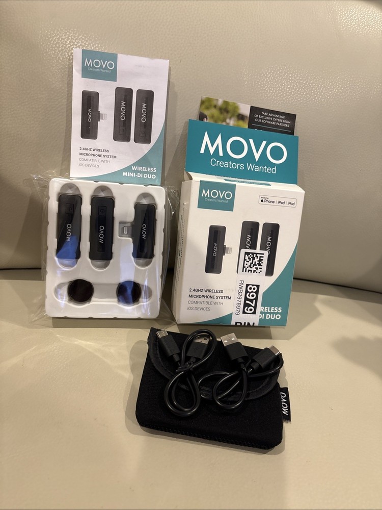 Movo Wireless Mini Duo Microphones for Camera Video Recording 2.4Ghz Transmitter