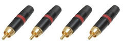 (4) Neutrik Rean NYS373-2 RCA Male Phono Plug Black w/ Gold Contacts – Red Ring