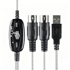 2pcs USB IN-OUT MIDI Interface Cable Converter to PC Music Keyboard Adapter Cord