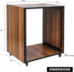 DIY 12U Studio Rack with Furniture Grade Walnut Laminate, Rubber Feet, Casters (