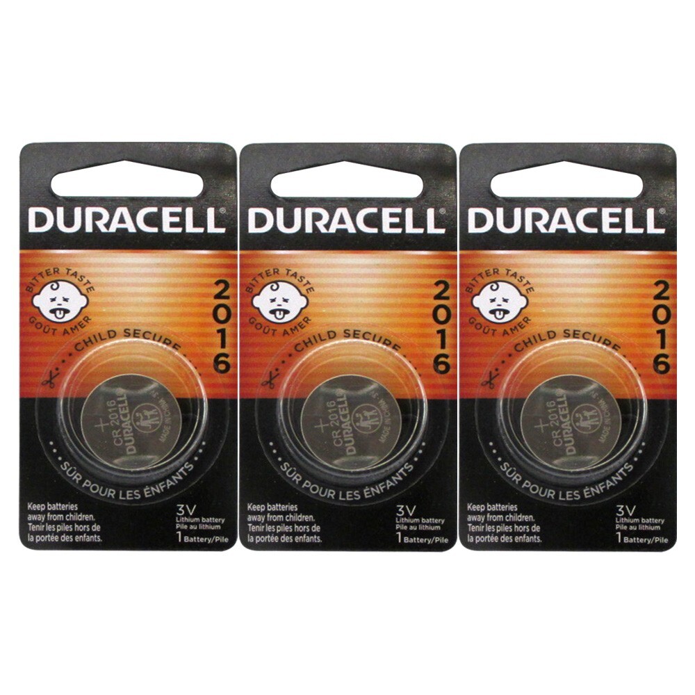 3 x 2016 Duracell Coin Cell Batteries – Lithium 3V – (CR2016, ECR2016, DL2016)