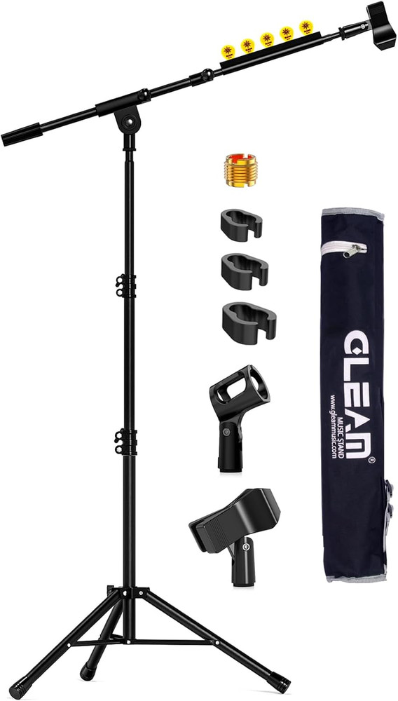 GLEAM Microphone Stand for Light Microphone less than 1 LB – Tripod Boom Arm Mic