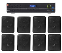 JBL VMA1240 Commercial/Restaurant 240W 70v Amplifier+(8) JBL Black Wall Speakers
