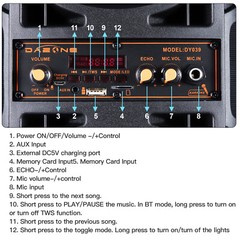 Dual 6.5″ Party Portable Bluetooth Speaker Heavy Bass Sound Remote FM LED Light