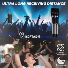 UHF Dual Wireless Microphones, Cordless Dynamic Handheld Mics with Echo & Vol…