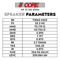 5 Core 15 Inch Subwoofer 450W Car Audio 4Ohm Deep Bass Sub Woofer Loud Speaker