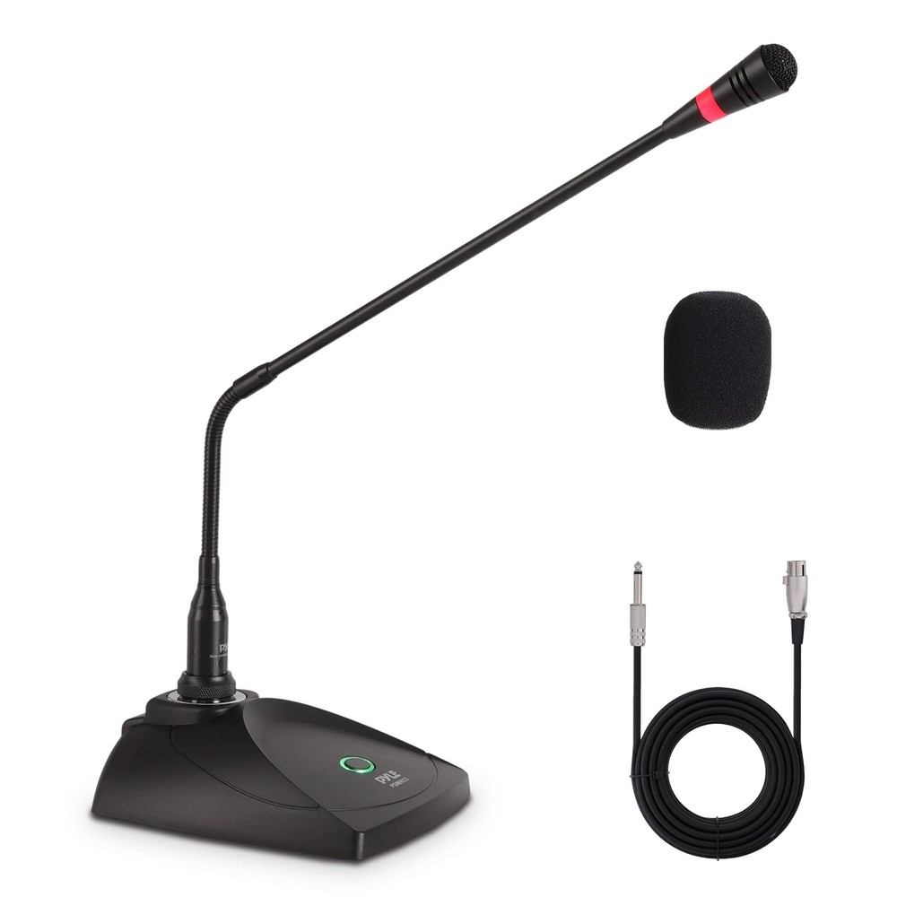 Desktop Gooseneck Wired Microphone System – Table Mounted 17X8X3, Black