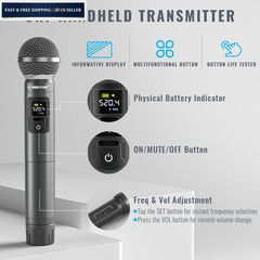 Phenyx Pro Wireless Microphone System,Metal Mic Set PTU-52B, Black