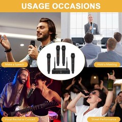 4-Channel Wireless Microphone System UHF Compact Cordless Mic Set 200 ft Dynamic