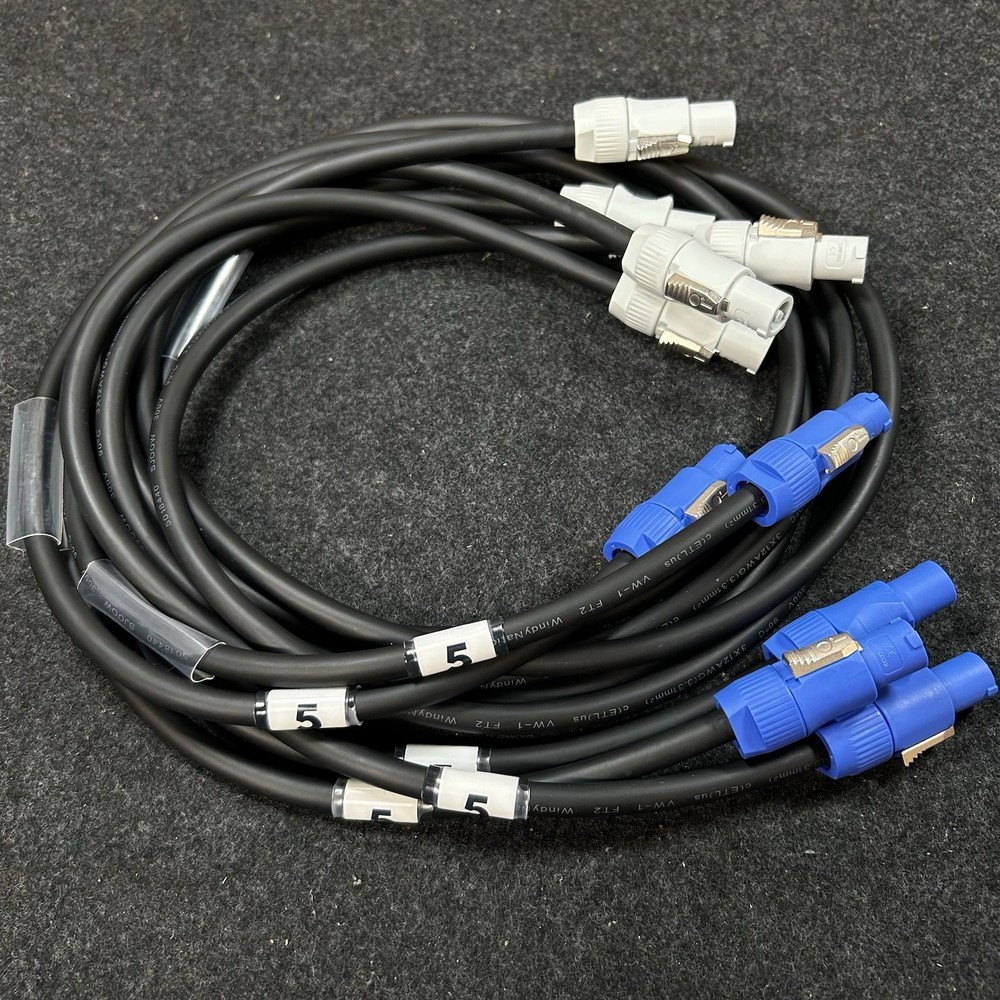 Lot Of 5 Powercon Grey To Blue 5 Ft Extension Adapter Cable 20A 250 Brand New