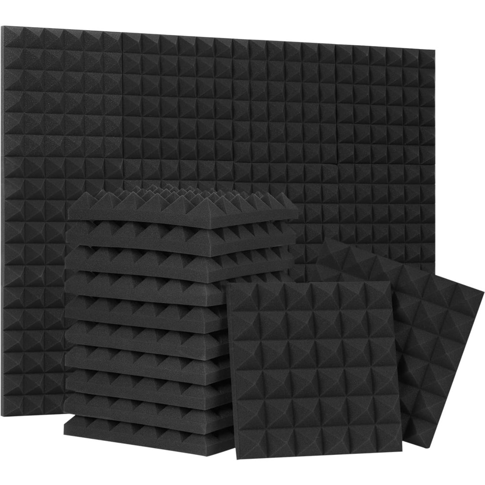 Acoustic Foam Panels Soundproofing Panels Wall Ceiling Studio Foam Black 24pcs