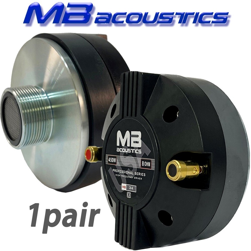 2 Titanium Compression Drivers 900W, 34mm VC, 8Ω, 1-3/8″ Screw-On Horn Tweeters