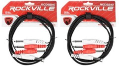 2 Rockville RCDSS10B 10 Inch Dual Mono 1/4 Inch TS to Same Cable