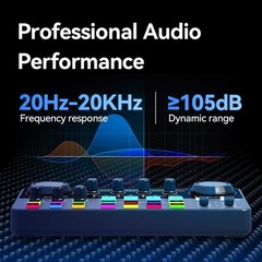 Live Streaming Sound Card, Professional Audio Mixer with 48V Phantom Power, Blue