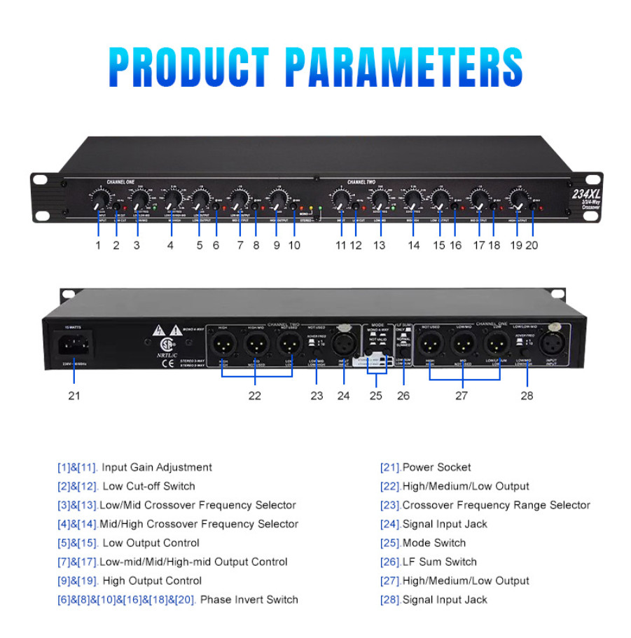 234Xs 2-/3-/4-Way Electronic Audio Crossover Professional Stage Show Equipment