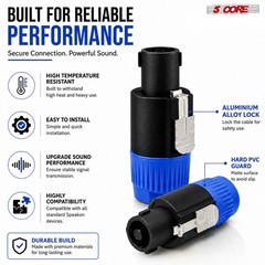 5 Core Speakon 1/4″ Female – Male Connectors Pair 4 Pole SpeakON Connector