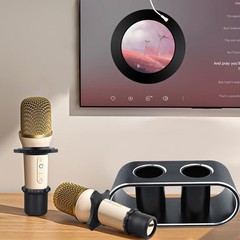 Black Aluminum Alloy Desktop Microphone Storage Holder Tabletop Mic Organizer