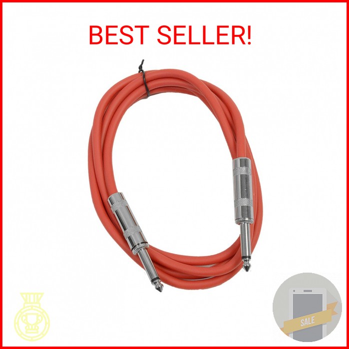 Seismic Audio Speakers Guitar Cables, TS ¼” Guitar Cables, Red, 6 Feet