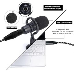 USB Microphone Cable, 6.6FT XLR to USB Cable,XLR Female to USB A 6.6Feet Silver