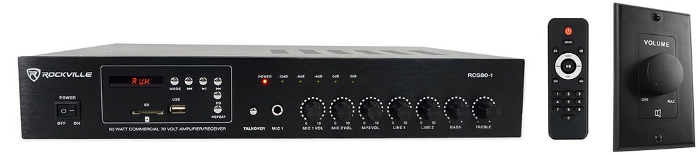 Rockville RCS80-1 70v Commercial Amplifier w/Bluetooth+Black Volume Wall Control