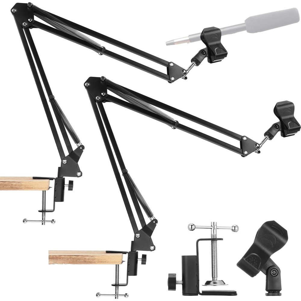 2 PCS Boom Mic Arm Desk Microphone Stand 3/8 Inch Screw Mount Clamp Podcast