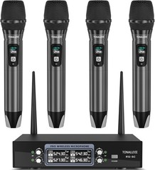 TONALUXE 4 Channel Wireless Microphone System with Metal Receiver, 4 Black Mics