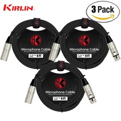 3-PACK Kirlin 6FT 3-Pin XLR Male to Female 20AWG Microphone Cable MP-280-06/BK