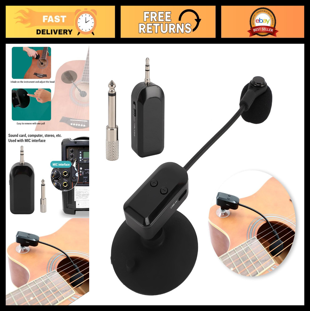 2.4G Wireless Clip-On Instrument Microphone, 360° Rotation, Full Directional Con