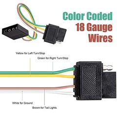 4 Pin Trailer Light Plug Connector Wire Harness Extension 18AVG Male-Female 1ft
