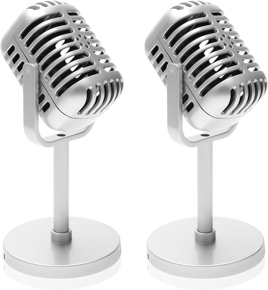 2 Pack Retro Microphone Props Model, 6.7X3.1In Antique Microphone Prop with Stan