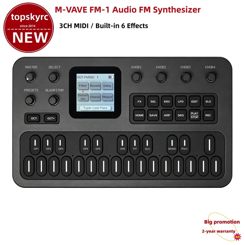 M-VAVE FM-1 Audio FM Synthesizer 3CH MIDI Built-in 6 Effects 3.5mm Stereo Output