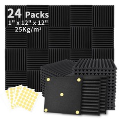 Focusound 24 Pack Acoustic Foam Panels 1″ x 12″ x Sound Proof 24