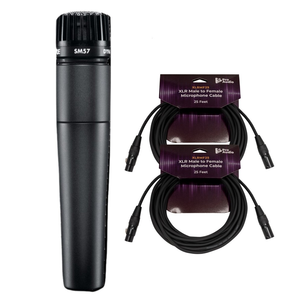 Shure SM57 Instrument Microphone 2 x XLR Cables Cleaning Cloth PRO