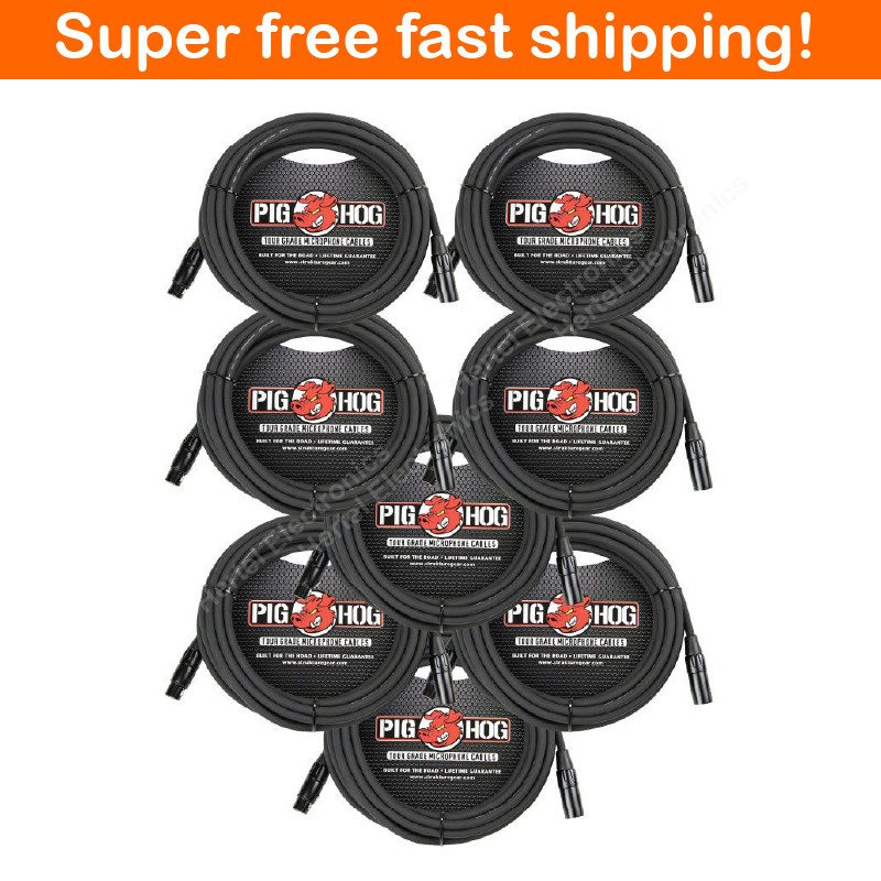 8 Pack Pig Hog PHM20 XLR High Performance 8mm Microphone Cable, 20 Ft – New