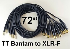 6 NEW 72″ Gold TT BANTAM to XLR-F Female Black Patch Cables 6 Foot Quad Core