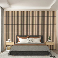 (4-PACK) ARTIKA Sonolok Sound-Absorbing Slatted Wall Panel Kit – Oak & Black