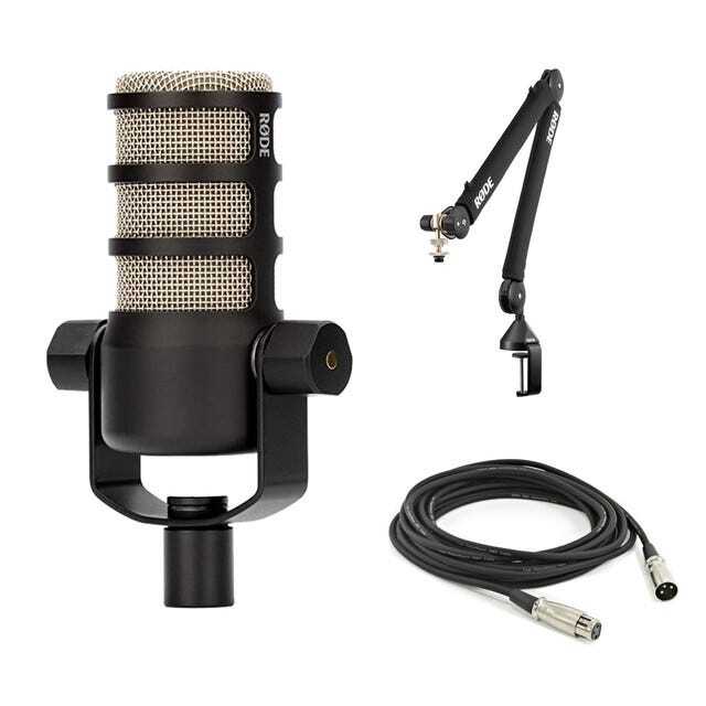 Rode PodMic Dynamic Podcast Microphone with Rode PSA1+ Boom Arm, XLR Cable