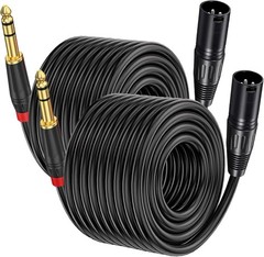 High-Quality 2-Pack 100 FT XLR to 1/4 Inch TRS Cables for Mic & Instruments