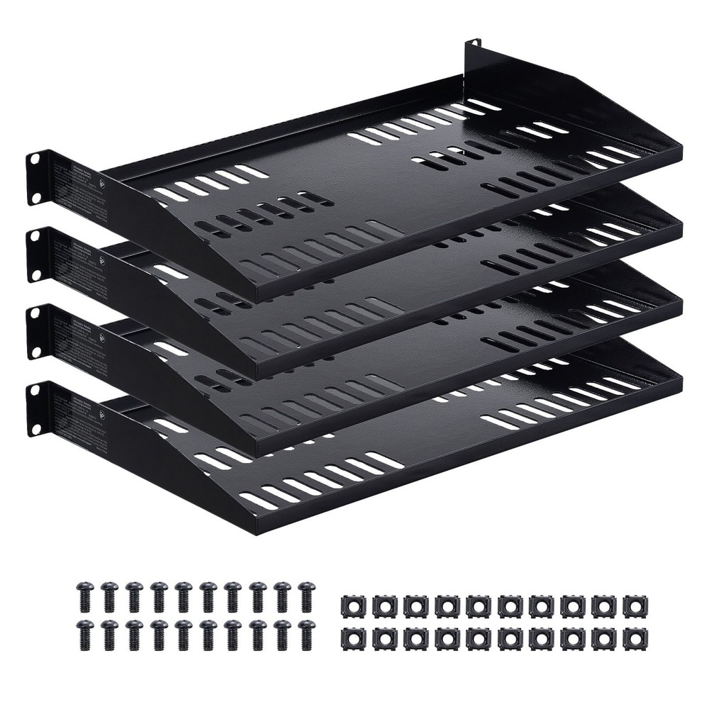 Steel 1U Server Rack Shelf 10in Deep, 50lb Capacity, Vented Design