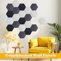 Acoustic Panels, 12-Pack Soundproof Large Hexagon 01-Black/ Dark Gray/ Silver