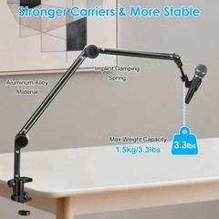 Microphone Boom Arm Mic Desk Stand w/ 3/8″ 5/8″ Adapter for Streaming Podcast