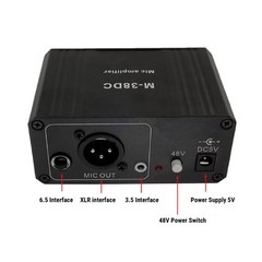 Microphone Preamp 38dB Adjustable Gain 3.5mm 6.5mm XLR Output Mic Gain Boos CWNY