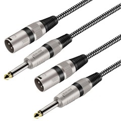 XLR Male to 1/4 Inch TS Cable 3 Ft 2 PCS Braided 6.35mm Unbalanced Cord