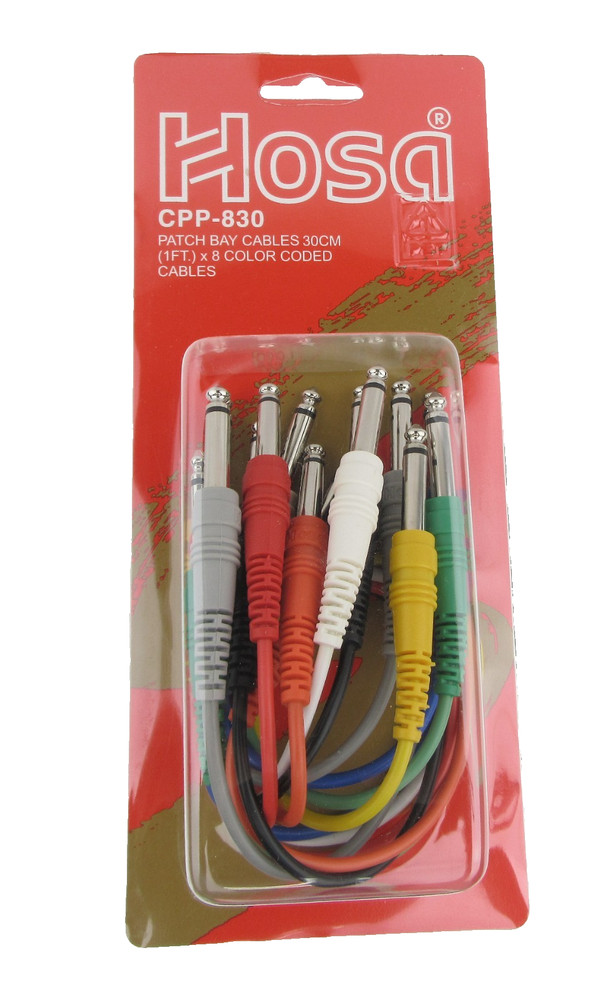 Hosa CPP-830 Set of 8, 1/4in TS Patch Cables 1ft – New, Free Shipping
